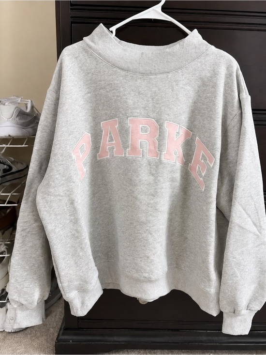 Parker Tops - Parker Light Gray Crewneck Sweatshirt with Pale Pink Lettering
